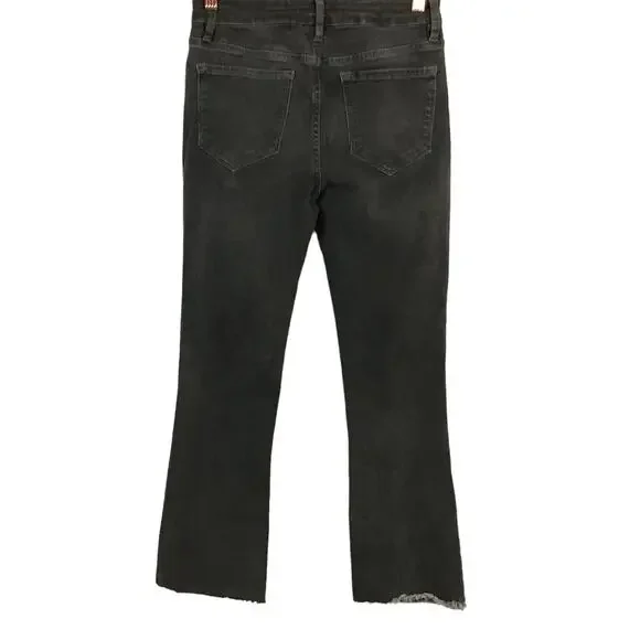 FREE PEOPLE Jeans Mid Rise Black Wash Raw Hem Straight Crop Jeans 27 Boho Goth - Picture 4 of 11